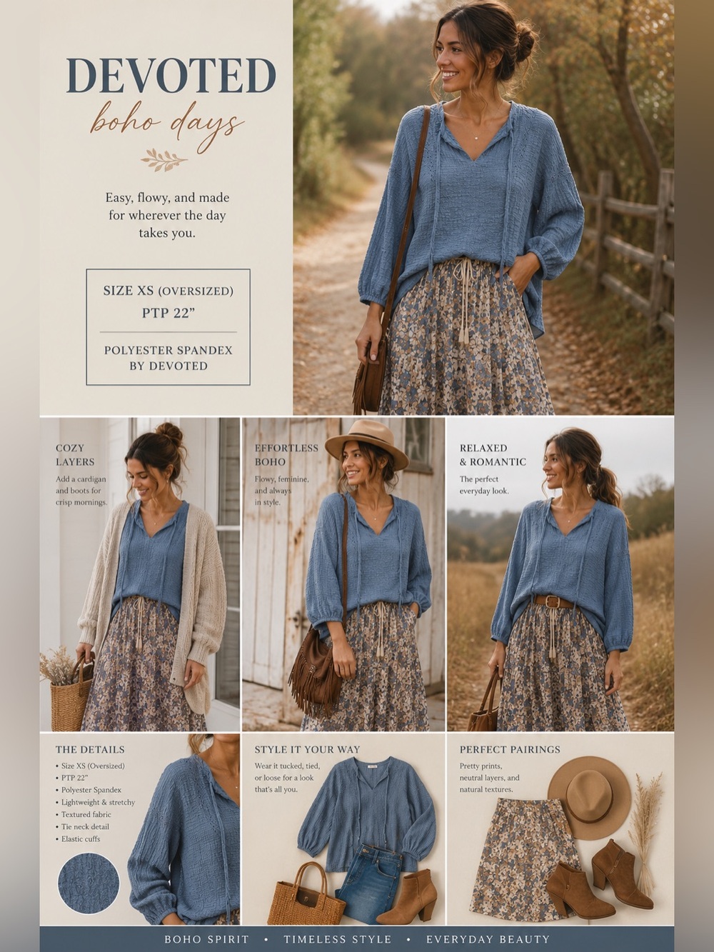 Devoted Textured Boho Blouse | Size XS (Oversized Fit) | PTP 22” - Picture 3 of 8